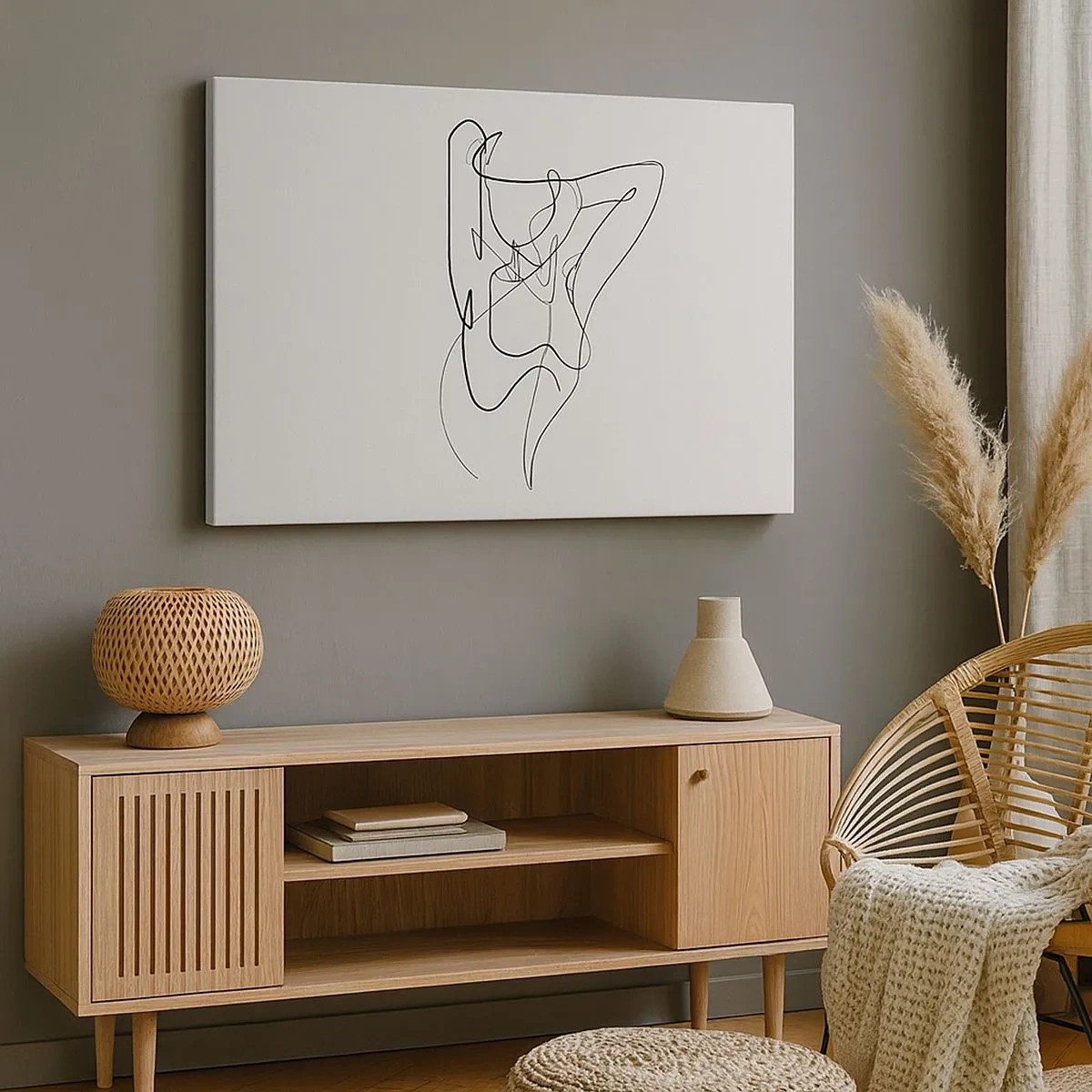 Obraz na plátně - Minimalistický obrys ženské siluety - 70x50cm - Ty jsi záhada… - Moderní nástěnná dekorace do obývacího pokoje a ložnice ARTTOR