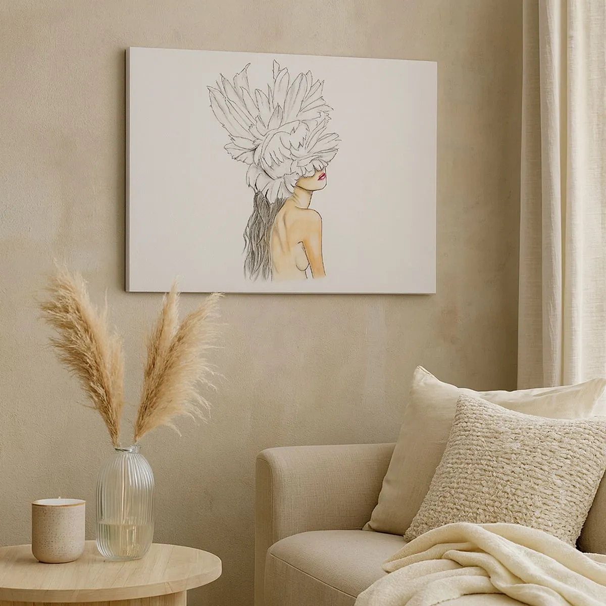 Obraz na plátně - Portrét ženy s peřím v uměleckém stylu - 70x50cm - Vrchol krásy - Moderní nástěnná dekorace do obývacího pokoje a ložnice ARTTOR