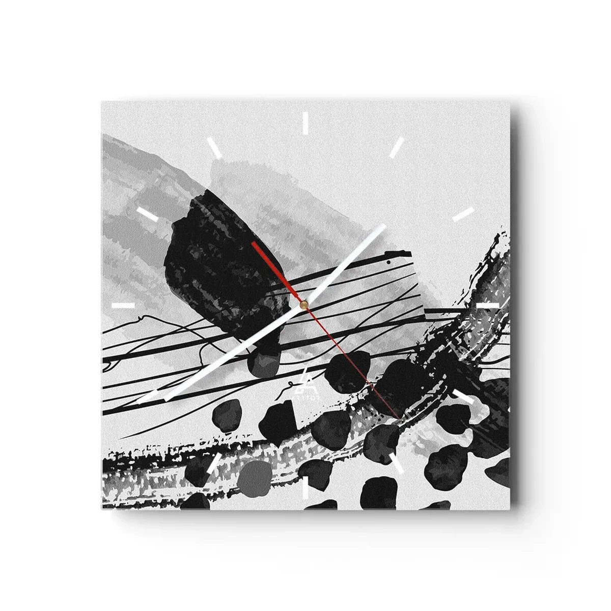 Nástěnné hodiny - Černobílá organická abstrakce - 30x30 cm