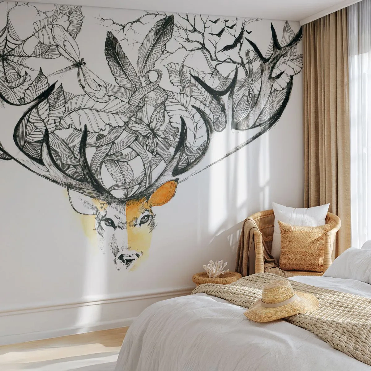 Fototapeta Samolepicí Deluxe Sticker - Rohy hojnosti - Abstrakce, Jelen, Grafika - 500x350 cm