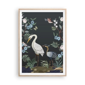 Plakát v rámu světlý dub - Ptačí průvod - 70x100 cm