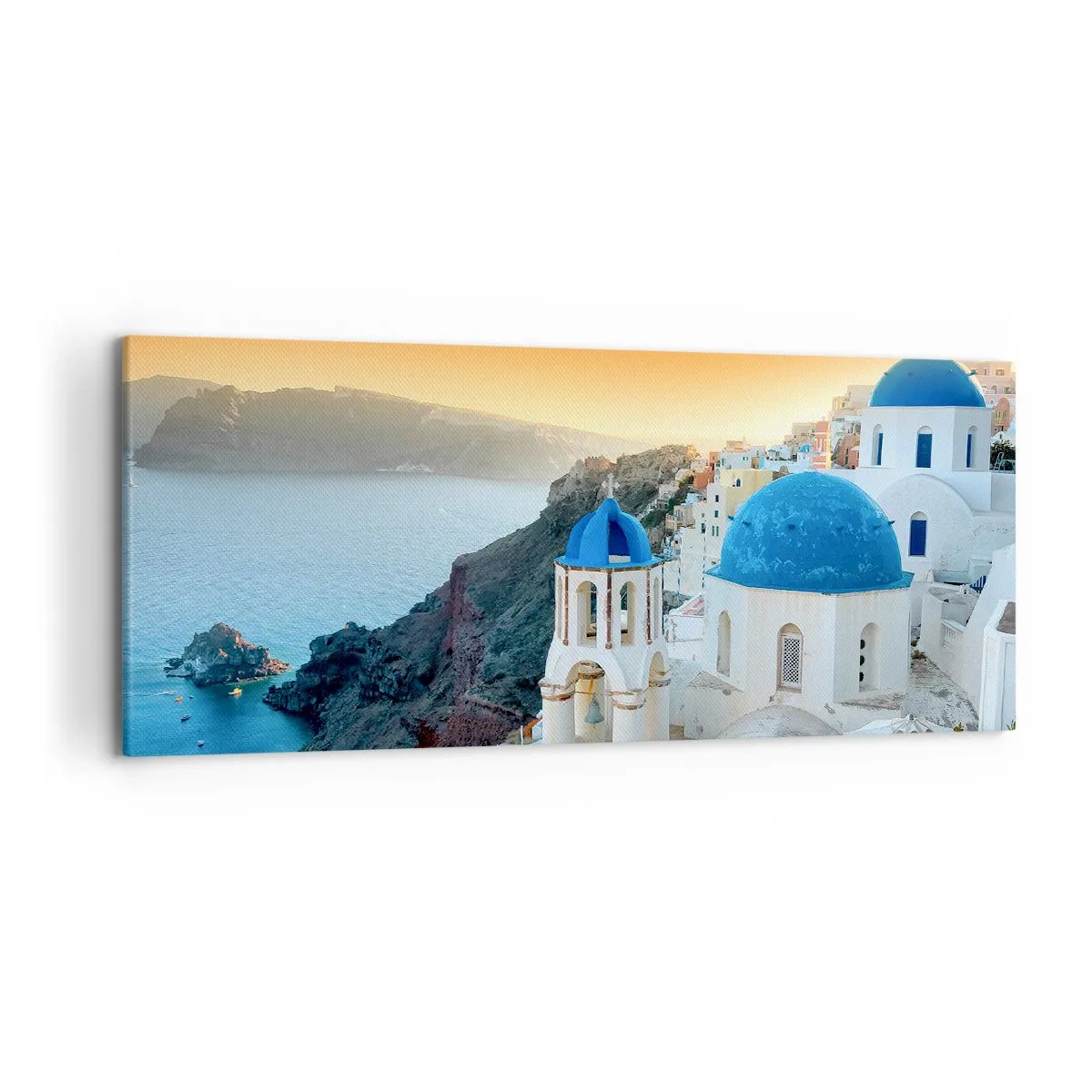 Obraz na plátně - Santorini - přitulené ke skalám - 120x50 cm