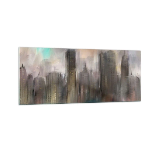 Obraz na skle - Kompozice z oceli, kamene a mlhy - 100x40 cm