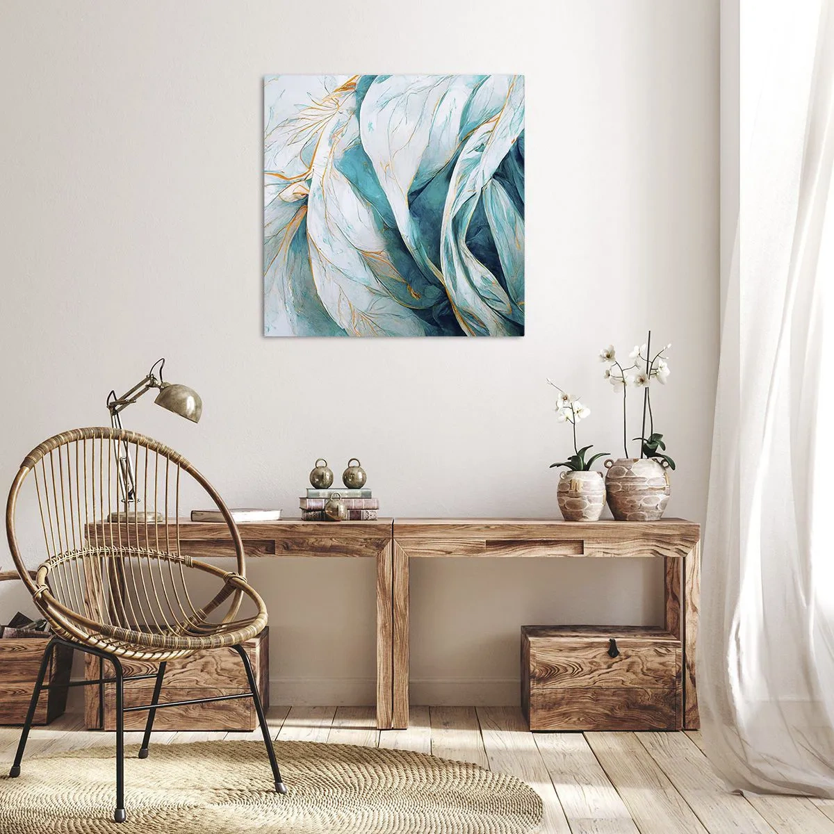 Obraz na plátně - Modrá abstrakce se zlatým motivem - 30x30 cm