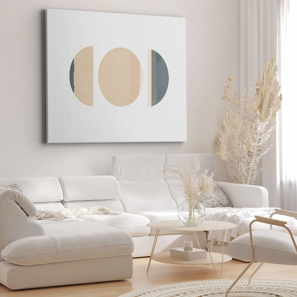 Obraz na plátně - Abstraktní geometrické tvary v pastelových barvách - 70x50cm - Kruh za kruhem - Moderní nástěnná dekorace do obývacího pokoje a ložnice ARTTOR