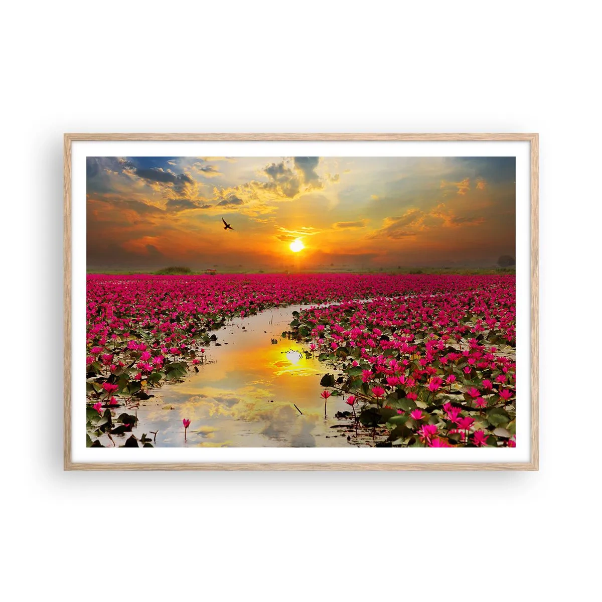 Plakát v rámu světlý dub - Tajemný život jezera - 100x70 cm