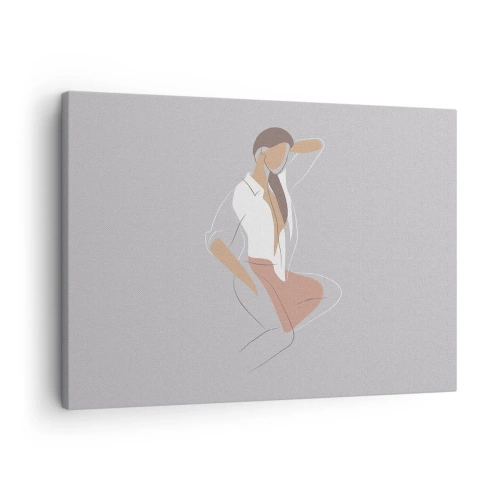 Obraz na plátně - Minimalistický portrét ženy v pastelových barvách. - 70x50cm - Obrys půvabu - Moderní nástěnná dekorace do obývacího pokoje a ložnice ARTTOR