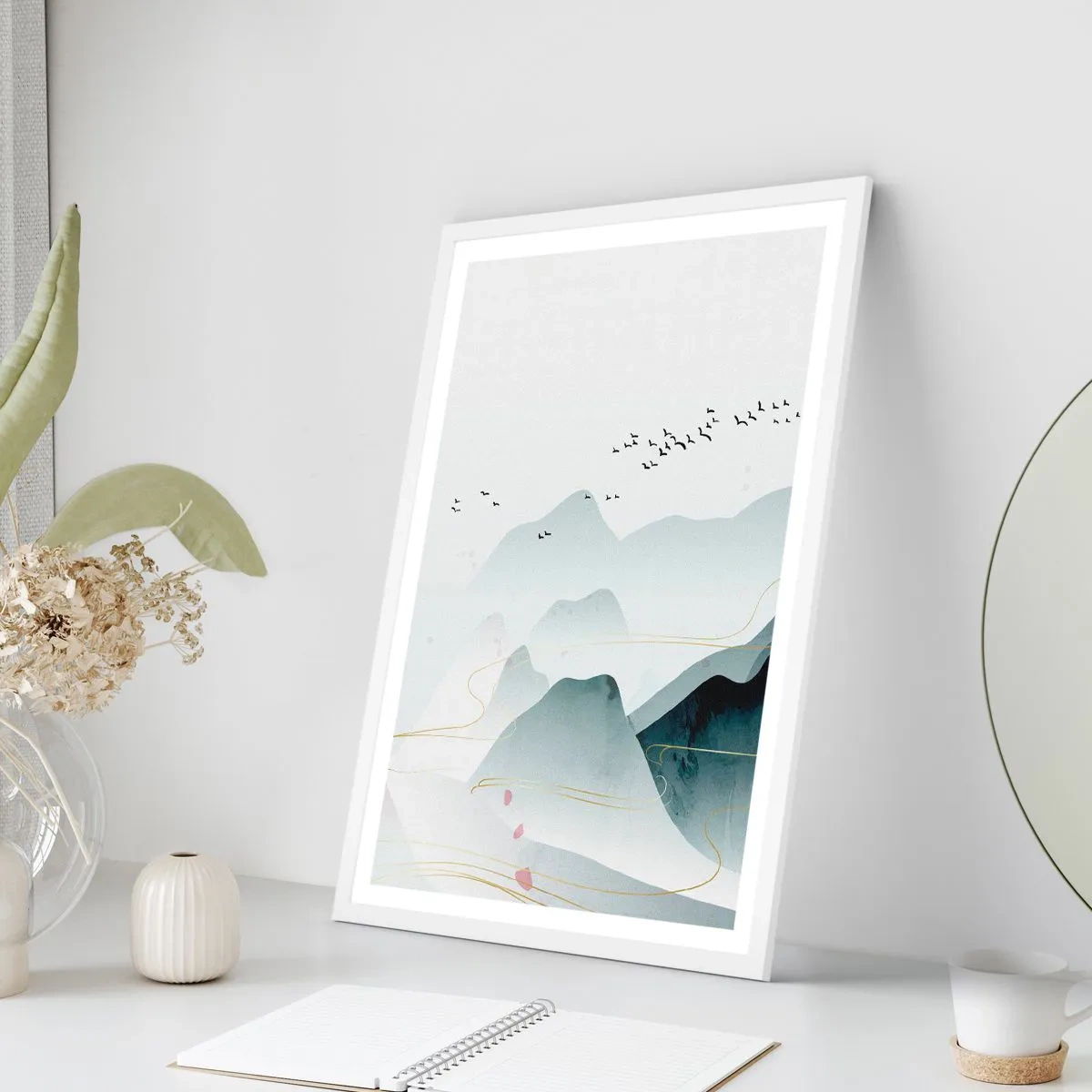 Plakát v bílém rámu - Přes vrcholy - 70x100 cm