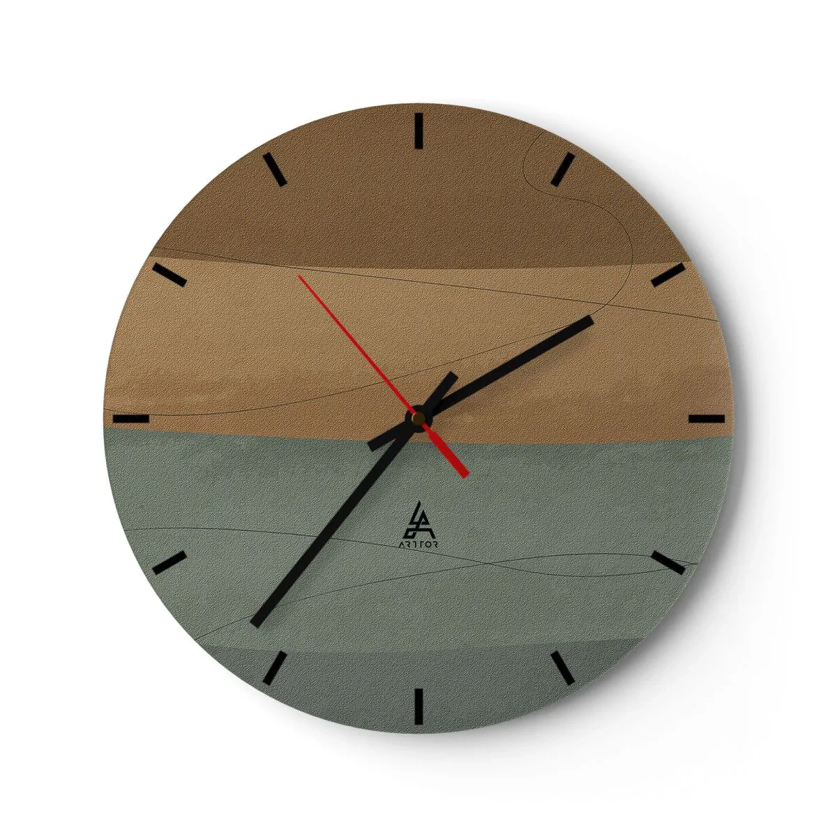 Nástěnné hodiny - Minimalistické pruhy v odstínech hnědé a zelené - 30x30cm - Horizontální kompozice - Moderní nástěnná dekorace do obývacího pokoje, kuchyně a ložnice ARTTOR