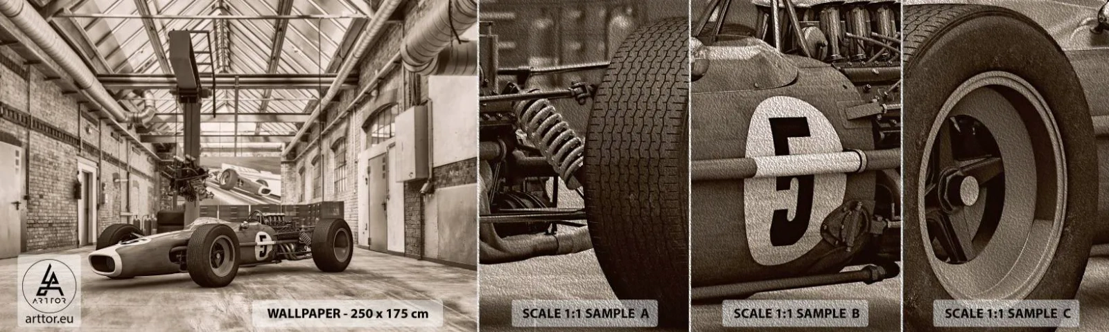 Vzor Fototapety Premium Sand - Odpočinek vítěze - Formule 1, Retro, Automobilový průmysl - 100x30 cm