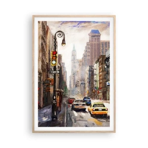 Plakát v rámu světlý dub - New York – barevný i v dešti - 70x100 cm