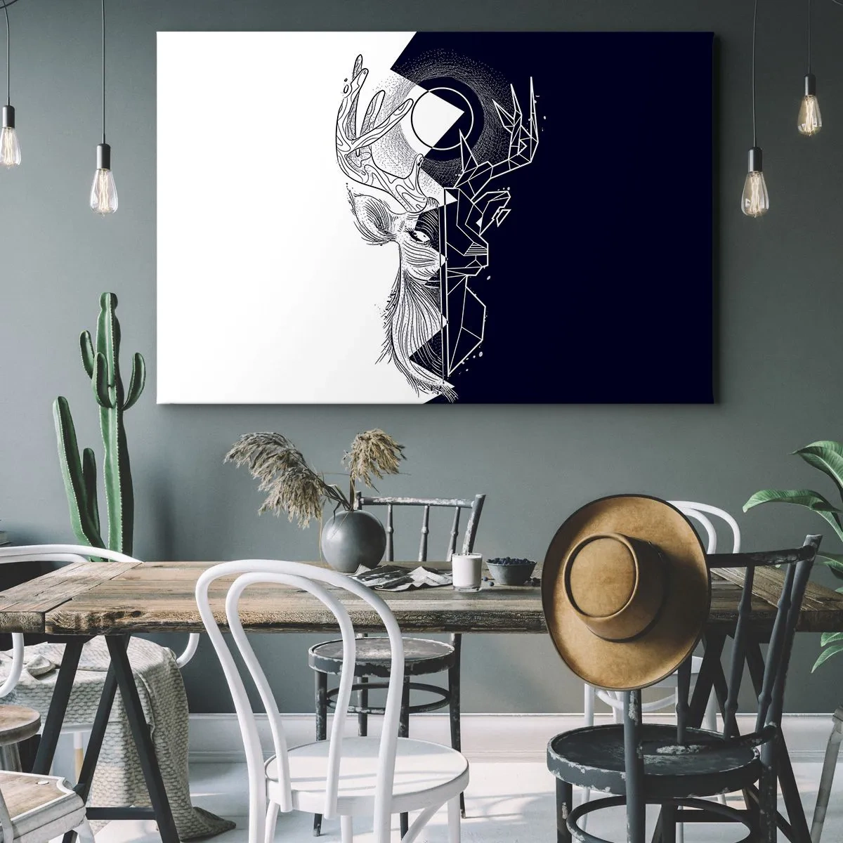 Obraz na plátně - Geometrie a příroda v symbolické kompozici - 70x50cm - Válka a jednota opaků - Moderní nástěnná dekorace do obývacího pokoje a ložnice ARTTOR