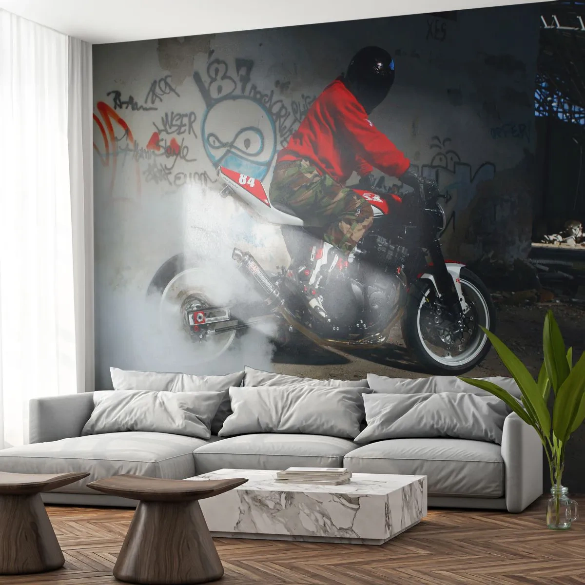 Fototapeta Samolepicí Deluxe Sticker - Chyť mě! - Automobilový průmysl, Motorka, Graffiti - 250x175 cm