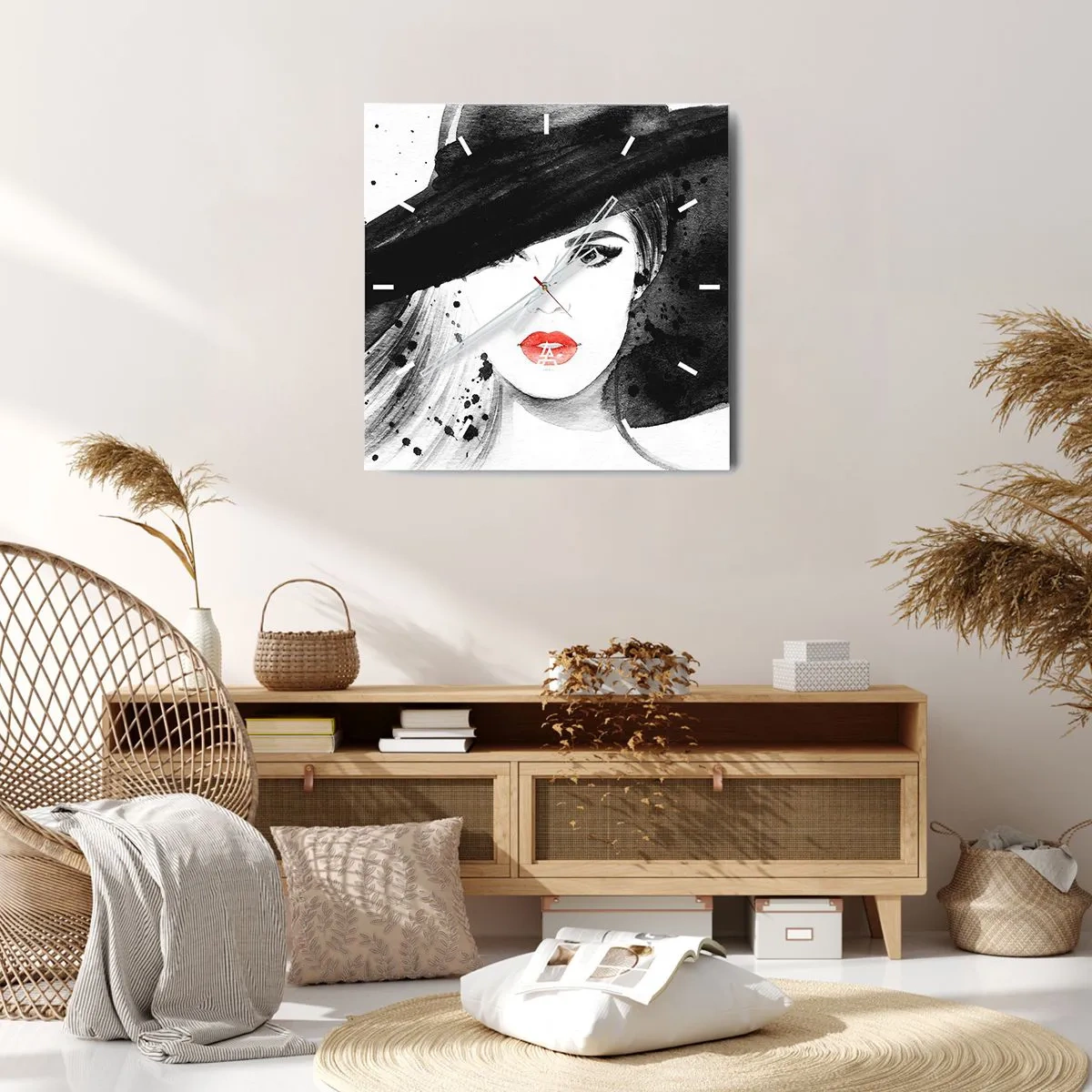 Nástěnné hodiny - Dáma v černém - 40x40 cm