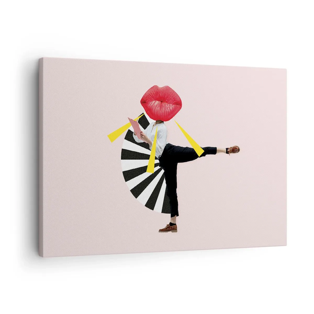 Obraz na plátně - Surrealistická postava s ústy a geometrickými prvky - 70x50cm - Surrealistický pop-art - Moderní nástěnná dekorace do obývacího pokoje a ložnice ARTTOR