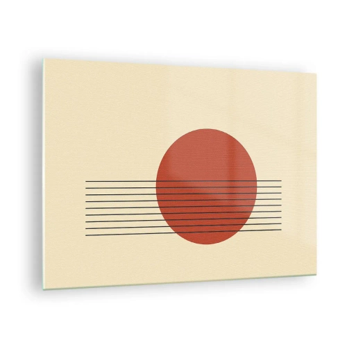 Obraz na skle - Minimalistická grafika s červeným kruhem a čarami - 70x50cm - Pořád dokola - Moderní nástěnná dekorace do obývacího pokoje a ložnice ARTTOR