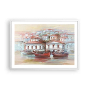 Plakát v bílém rámu - Šťastné městečko - 70x50 cm