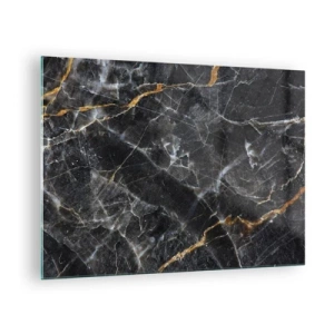 Obraz na skle - Černý a zlatý mramorový vzor s bílými žilkami - 70x50cm - Vnitřní život kamene - Moderní nástěnná dekorace do obývacího pokoje a ložnice ARTTOR