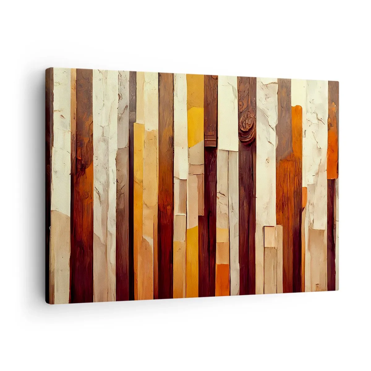 Obraz na plátně - Geometrická kompozice v odstínech dřeva a zlata - 70x50cm - Hymna lesních stromů - Moderní nástěnná dekorace do obývacího pokoje a ložnice ARTTOR