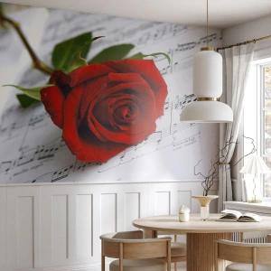 Fototapeta Samolepicí Deluxe Sticker - Hudba pocitu v šarlatové - Květiny, Růže, Hudba - 500x350 cm