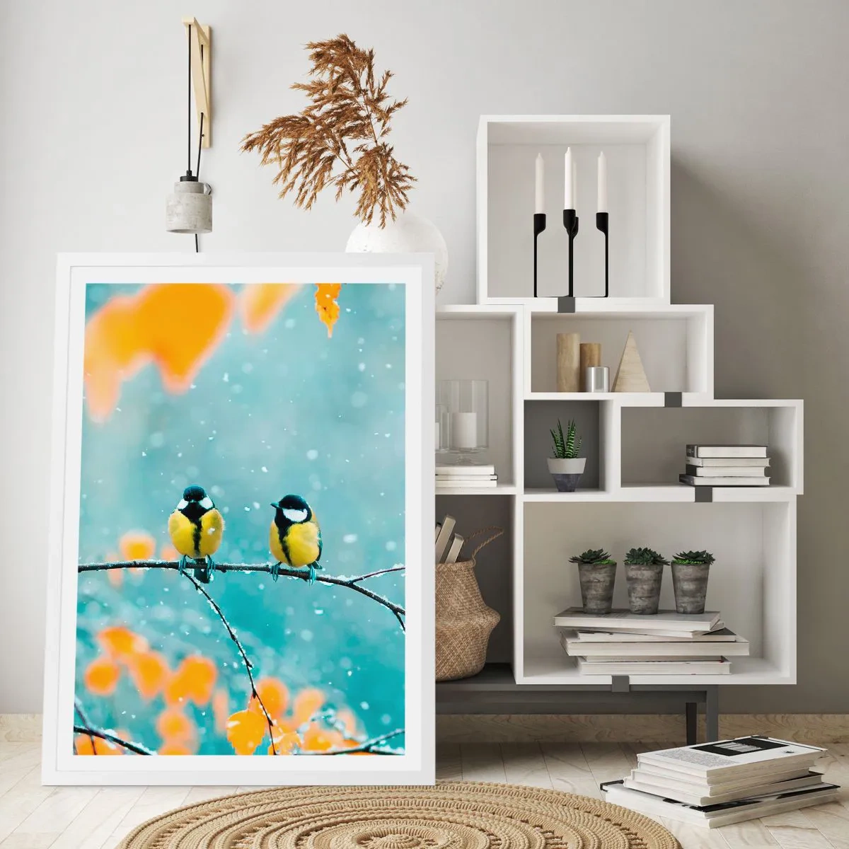 Plakát v bílém rámu - Ptačí drby - 61x91 cm