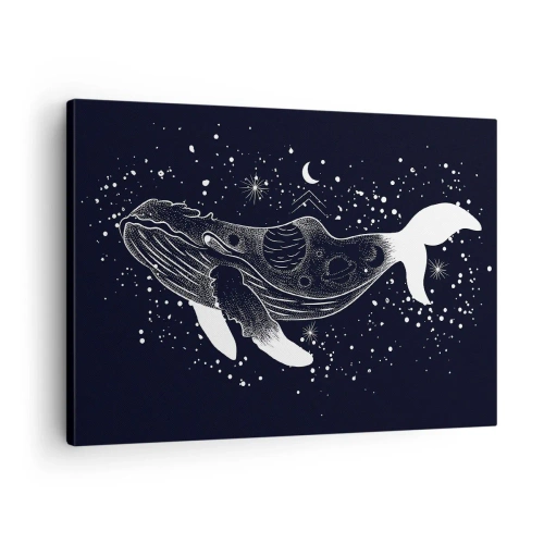 Obraz na plátně - Grafická ilustrace velryby ve stylu vesmírného věku. - 70x50cm - V oceánu vesmíru - Moderní nástěnná dekorace do obývacího pokoje a ložnice ARTTOR