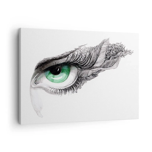 Obraz na plátně - Umělecké oko se zelenou duhovkou a detaily kreslení - 70x50cm - Krásná a připravená k útoku - Moderní nástěnná dekorace do obývacího pokoje a ložnice ARTTOR