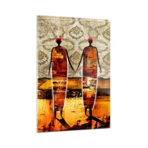 Obraz na skle - Etnická kompozice v barvách Afriky - 50x70 cm