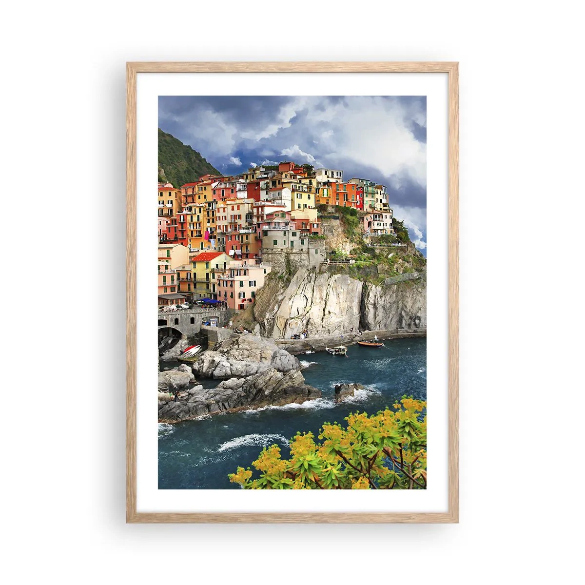 Plakát v rámu světlý dub - Hromádka přitulená ke skalám - 50x70 cm