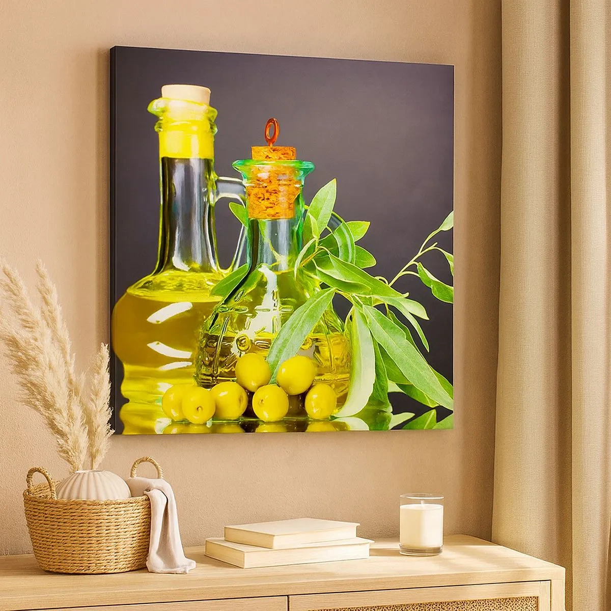 Obraz na plátně - Zátiší s olivami a olejem - 30x30 cm