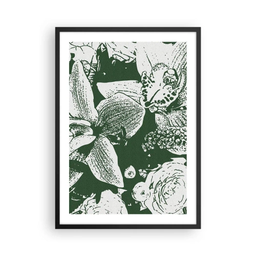 Plakát v černém rámu - Botanická ilustrace květů a listů v kontrastních barvách - 50x70cm - Kytice – svět zeleně - Moderní nástěnná dekorace do obývacího pokoje a ložnice ARTTOR