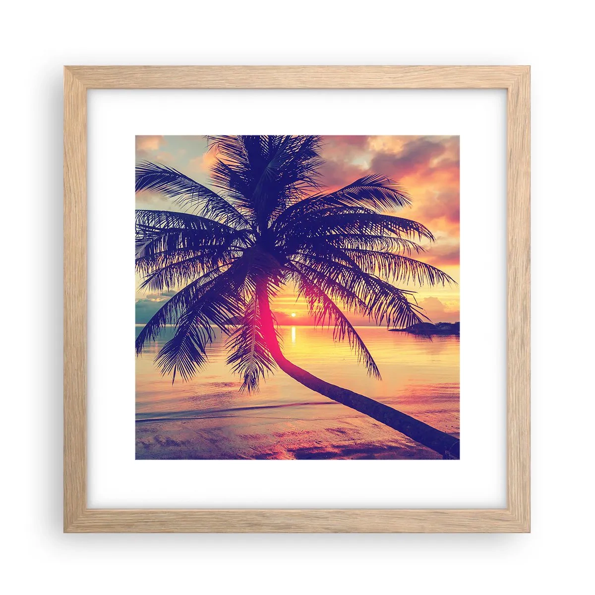 Plakát v rámu světlý dub - Večer pod palmami - 30x30 cm