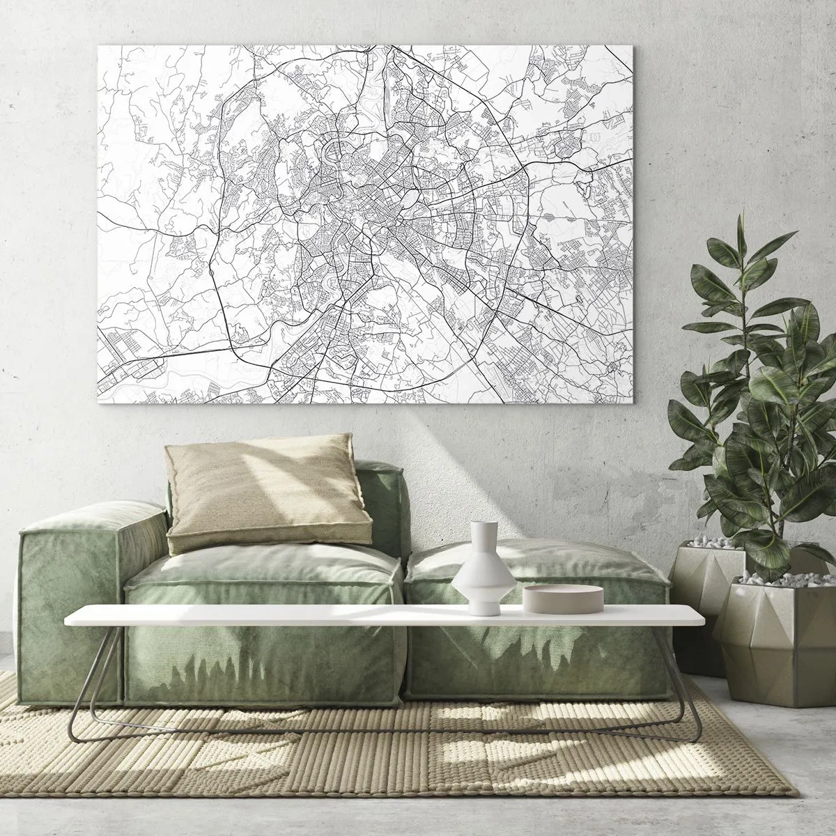 Obraz na skle - Mapa Říma s jasným kruhovým uspořádáním silnic - 70x50cm - Římský kruh - Moderní nástěnná dekorace do obývacího pokoje a ložnice ARTTOR