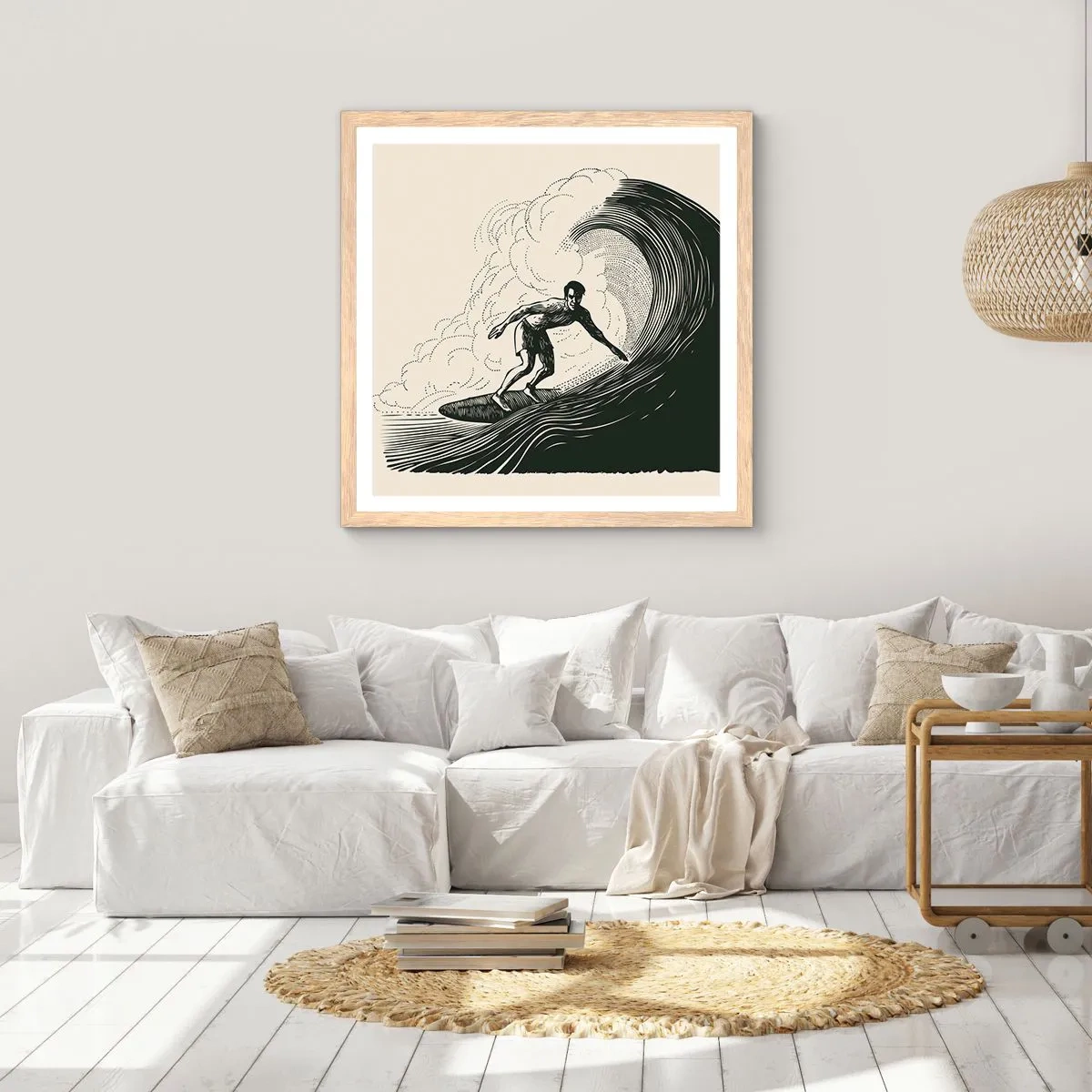 Plakát v rámu světlý dub - Král vln - 50x50 cm
