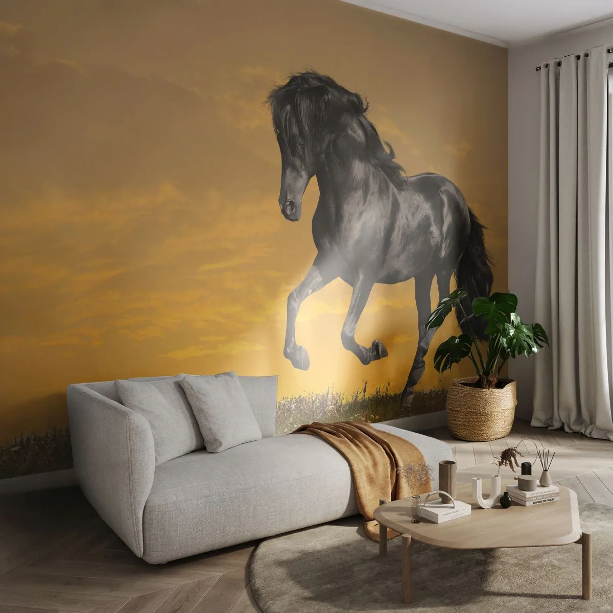 Fototapeta Samolepicí Deluxe Sticker - Krásný, svobodný a divoký - Zvířata, Kůň, Krajina - 250x175 cm