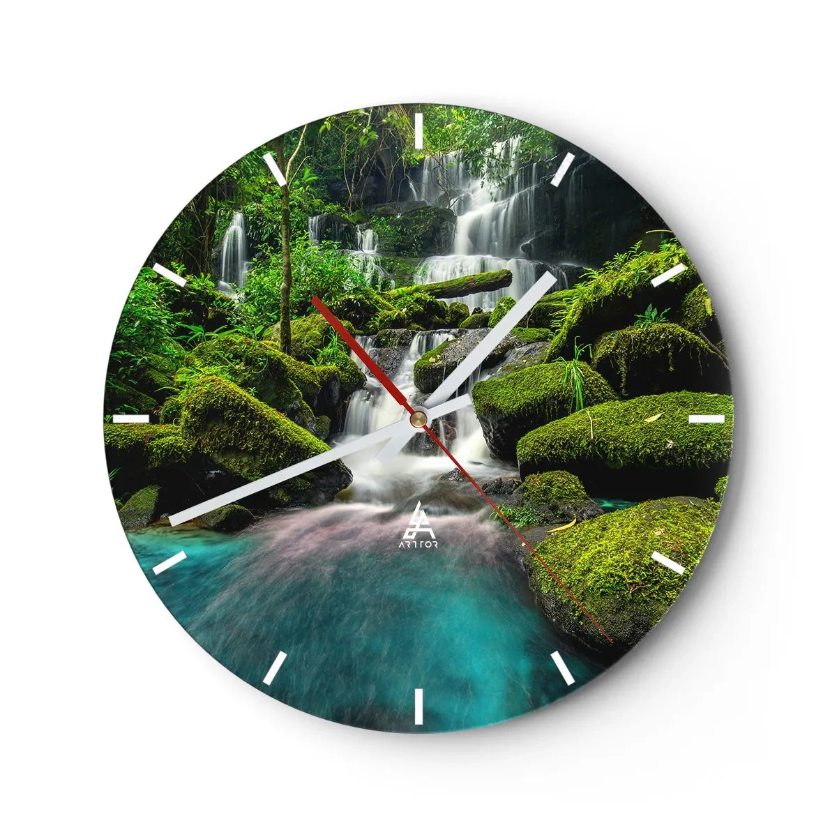 Nástěnné hodiny - Tyrkys, safíry a tekuté stříbro - 40x40 cm