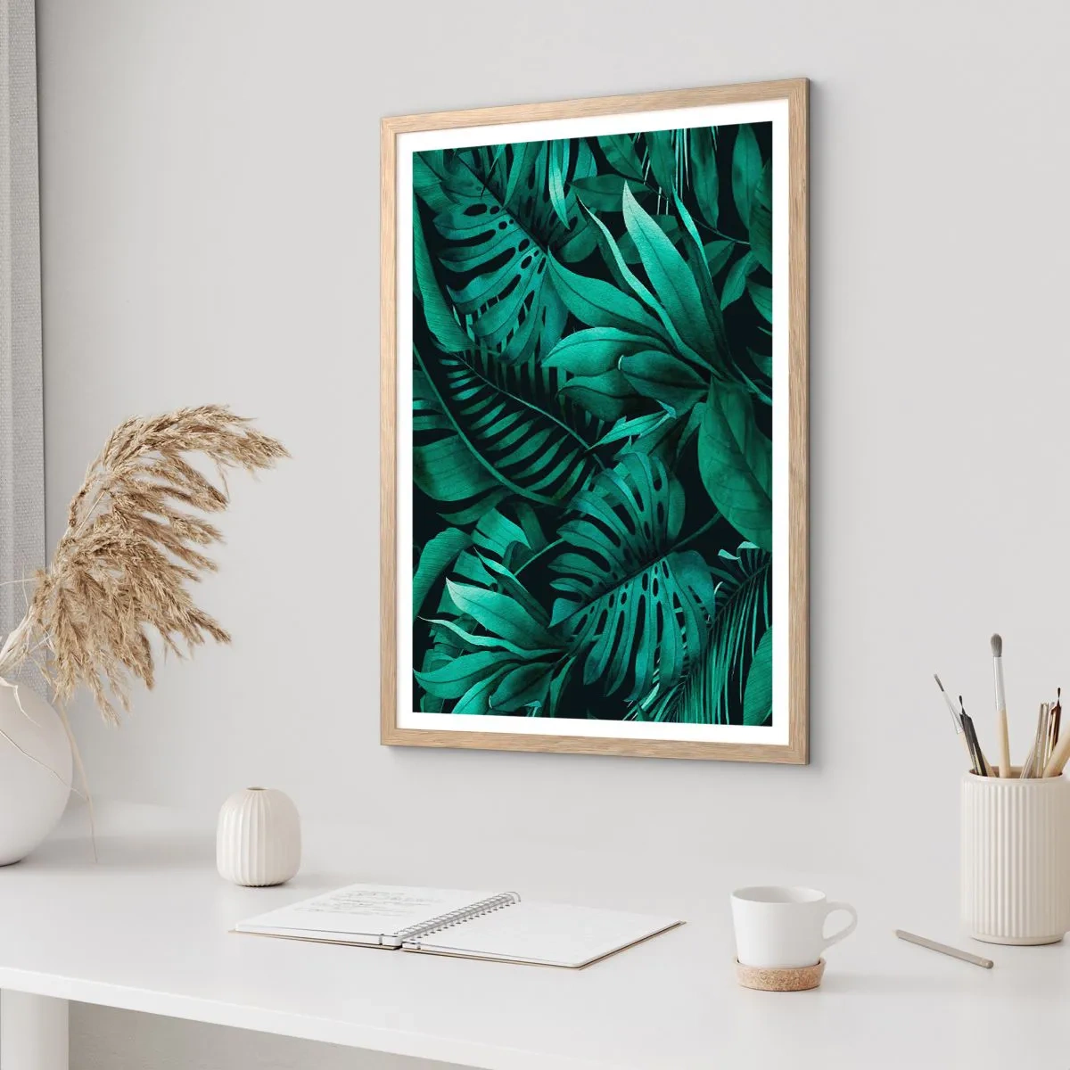 Plakát v rámu světlý dub - Hloubka tropické zeleně - 40x50 cm