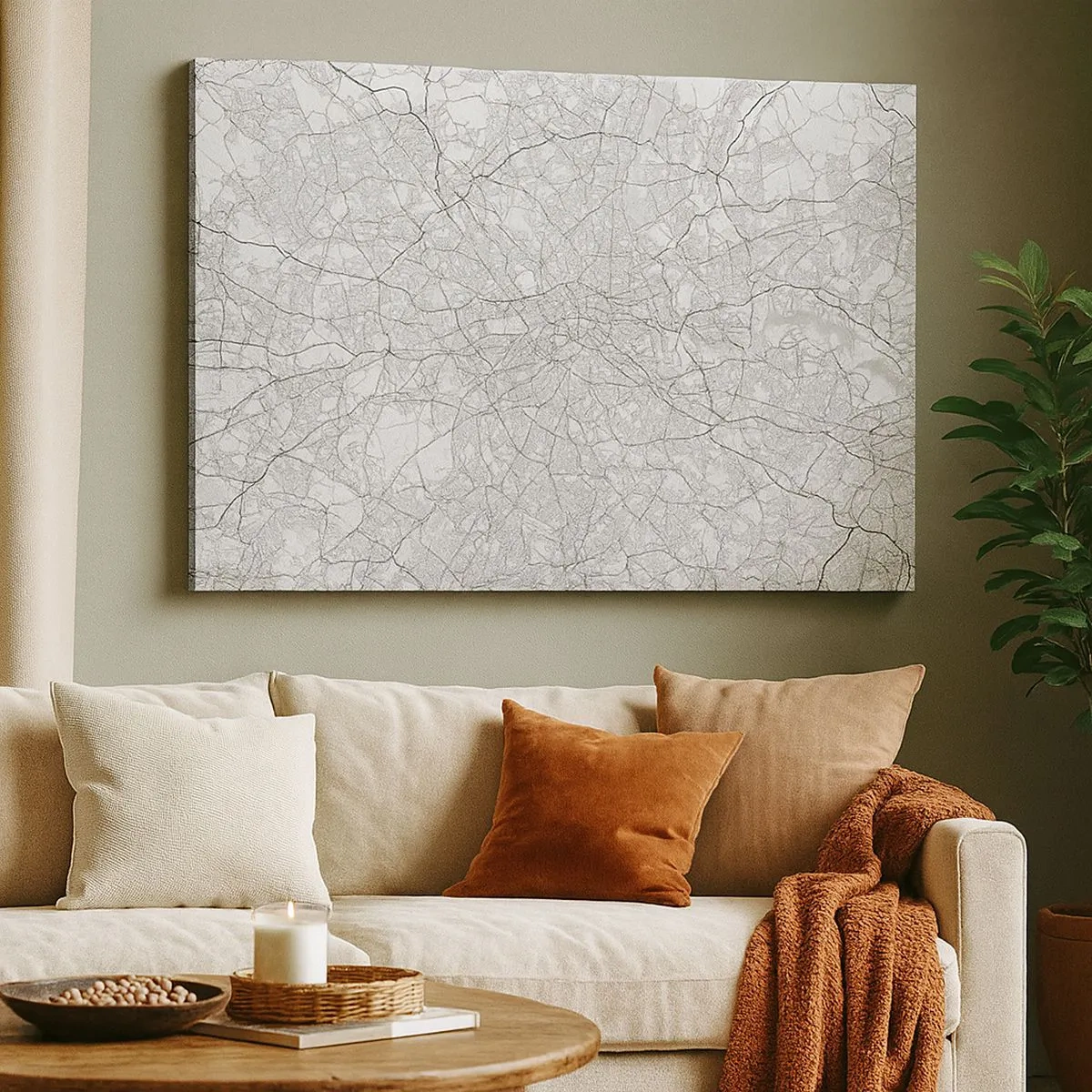 Obraz na plátně - Minimalistická mapa města v odstínech šedé - 70x50cm - Mapa londýnského labyrintu - Moderní nástěnná dekorace do obývacího pokoje a ložnice ARTTOR