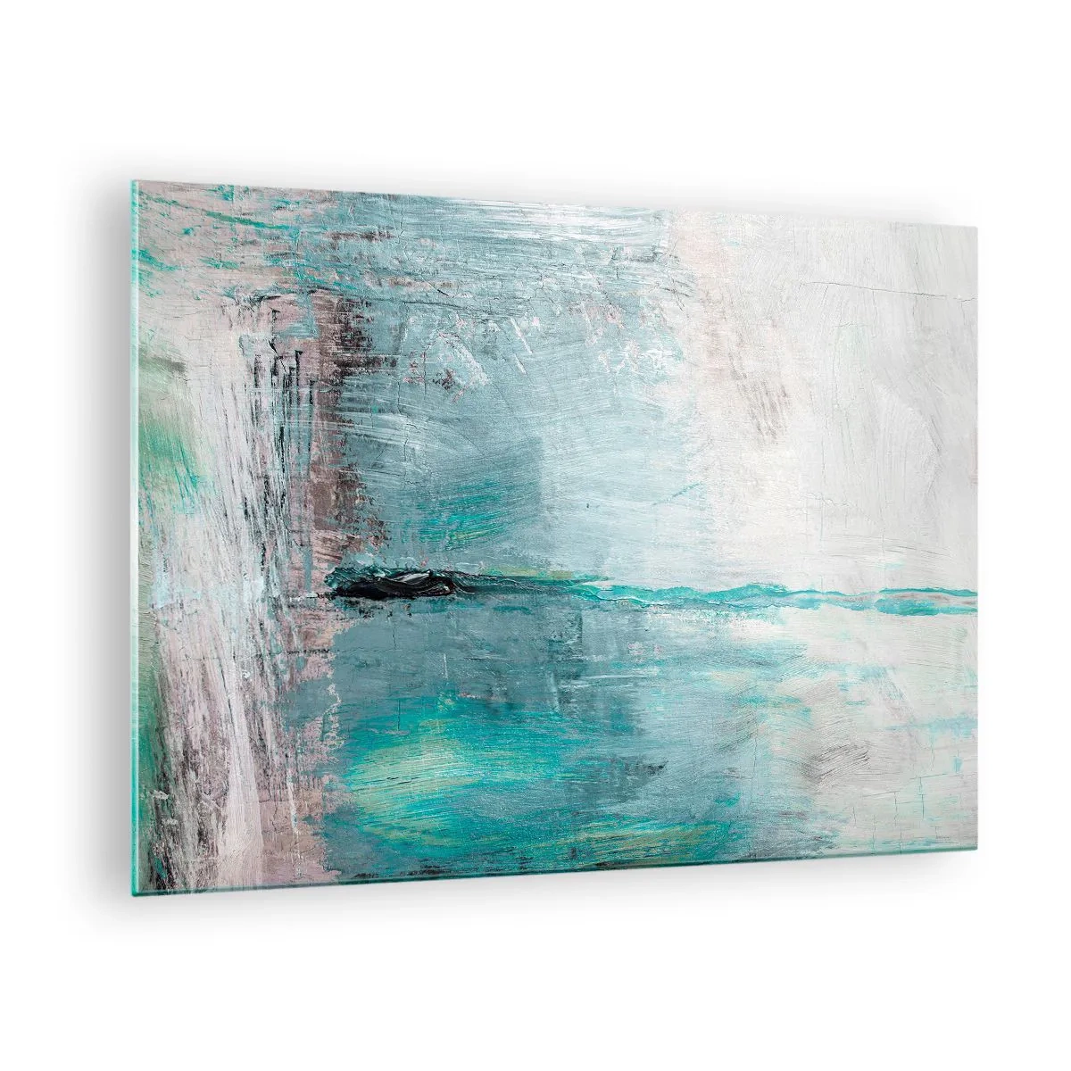 Obraz na skle - Abstraktní kompozice v odstínech modré a šedé - 70x50cm - Horizontálně v modři - Moderní nástěnná dekorace do obývacího pokoje a ložnice ARTTOR