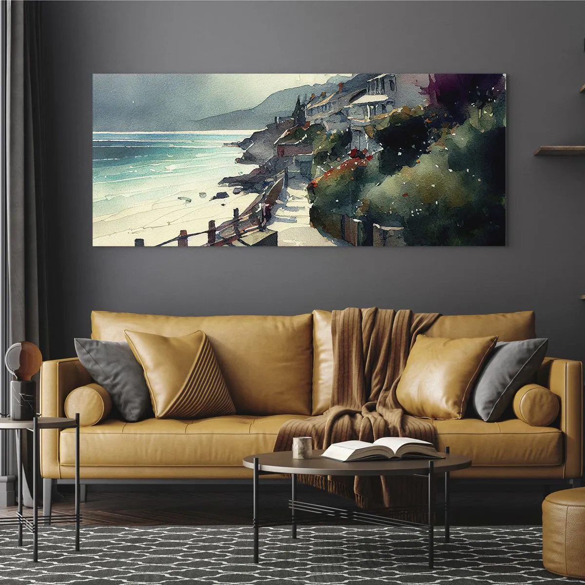 Obraz na skle - Středomořské městečko - 100x40 cm