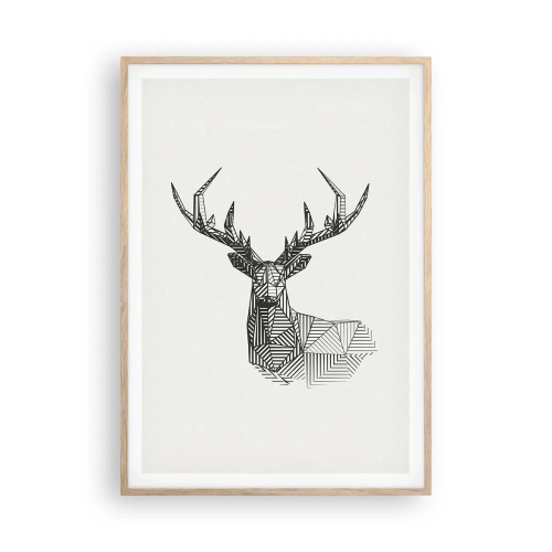 Plakát v rámu světlý dub - Jelen v kubistickém stylu - 70x100 cm