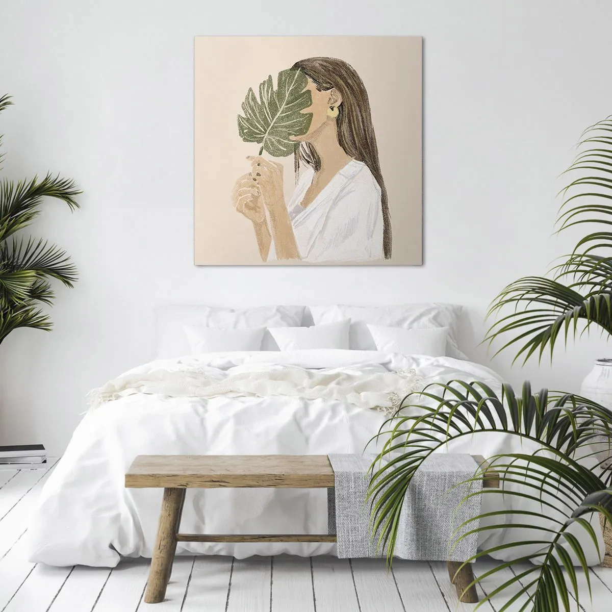 Obraz na plátně - Tajemný portrét s vějířem - 40x40 cm