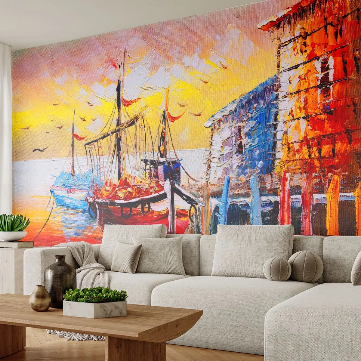 Fototapeta Standard Eco - Přístavní scéna při západu slunce - 100x70cm - Šťastný návrat - Moderní nástěnná dekorace do obývacího pokoje a ložnice ARTTOR