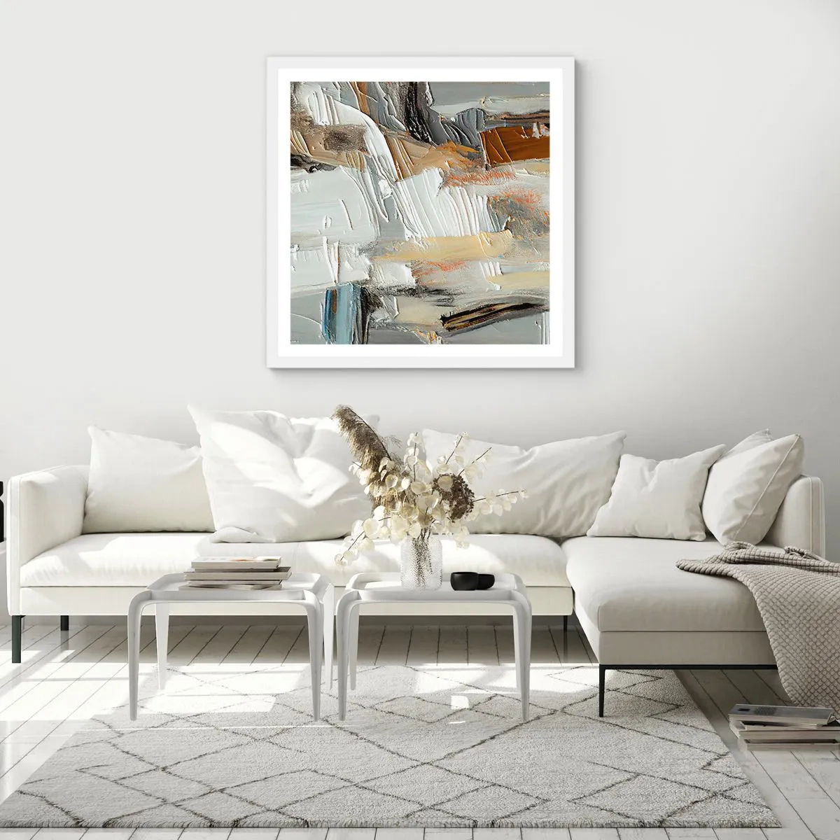 Plakát v bílém rámu - Barevné nahromadění - 60x60 cm