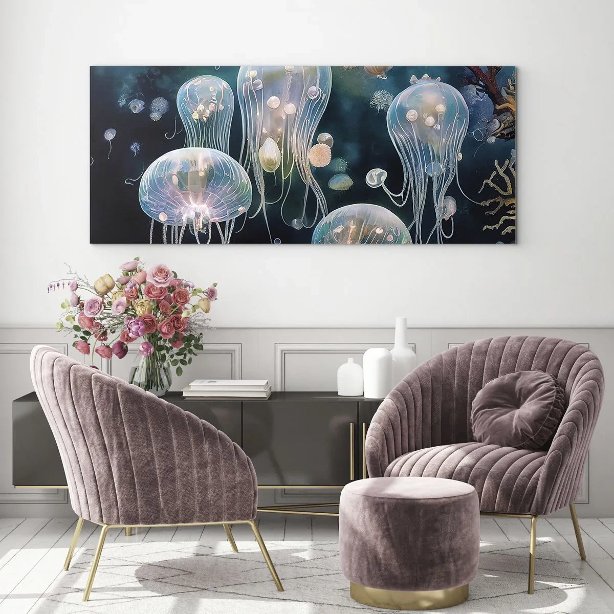 Obraz na skle - Podvodní ples - 120x50 cm