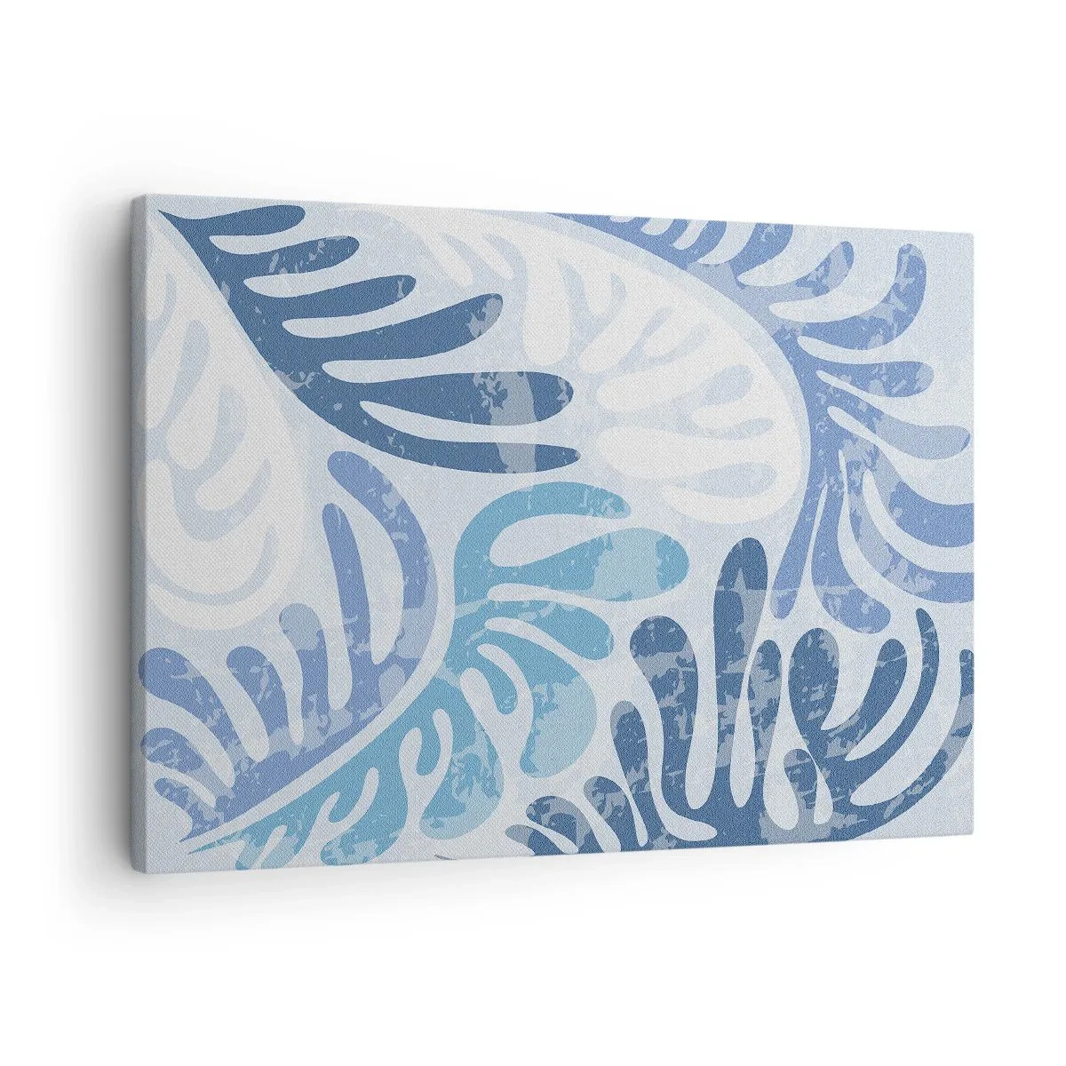 Obraz na plátně - Abstraktní tvary v odstínech modré na bílém pozadí - 70x50cm - Modré kapradí - Moderní nástěnná dekorace do obývacího pokoje a ložnice ARTTOR