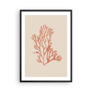 Plakát v černém rámu - Jemná ilustrace korálu na světlém pozadí - 50x70cm - Korálový filigrán - Moderní nástěnná dekorace do obývacího pokoje a ložnice ARTTOR