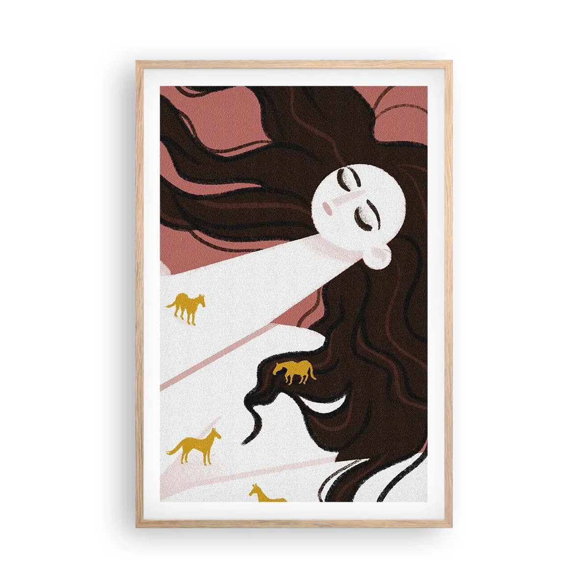 Plakát v rámu světlý dub - Sen o zlatém koni - 61x91 cm