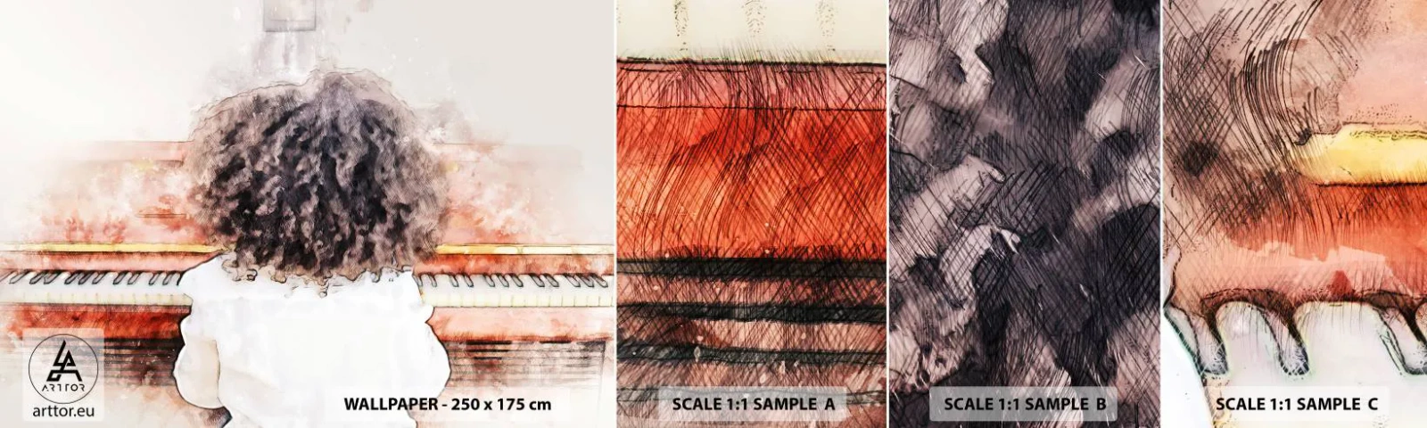 Vzor Fototapety Samolepicí Deluxe Sticker - V novém světě - Klavír, Hudba, Hudebník - 100x30 cm