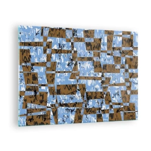 Obraz na skle - Geometrická abstrakce s odstíny modré a hnědé - 70x50cm - Nelidová vystřihovánka - Moderní nástěnná dekorace do obývacího pokoje a ložnice ARTTOR
